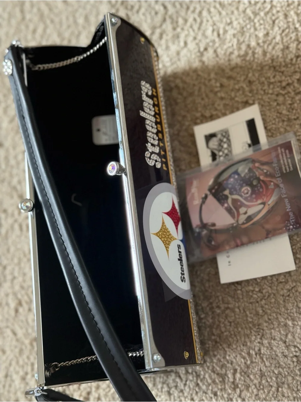 Pittsburgh Steelers Rhinestone Baguette Handbag – Black & Gold Y2K Purse